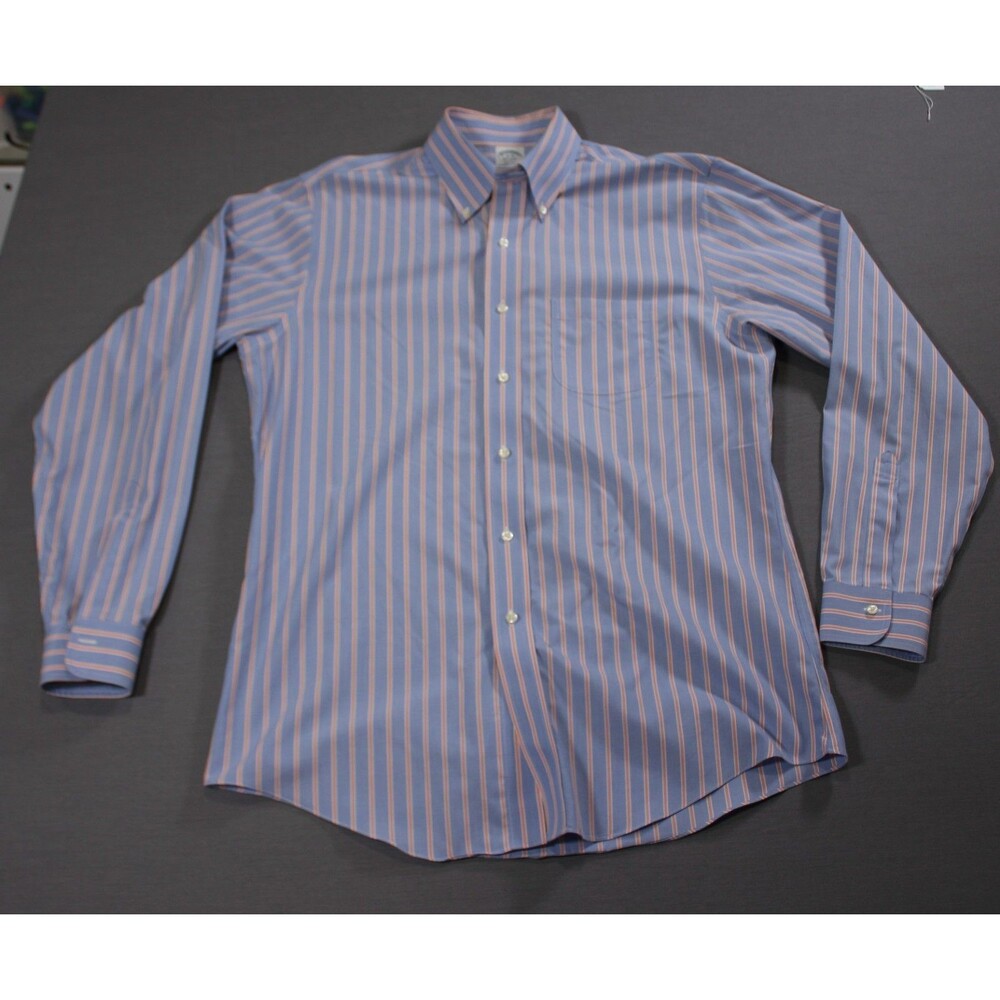 Brooks Brothers Shirt Mens Blue Striped Regent Non-Iron pocket Cotton 16 - 35